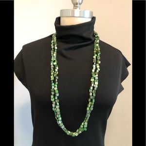 Green Multi Strand Art Deco Long Necklace